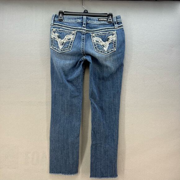 Vigoss Jeans Women's Size 3/4 Chelsea Capri Heritage Fit Raw Hem Bling Flashy - Picture 8 of 16
